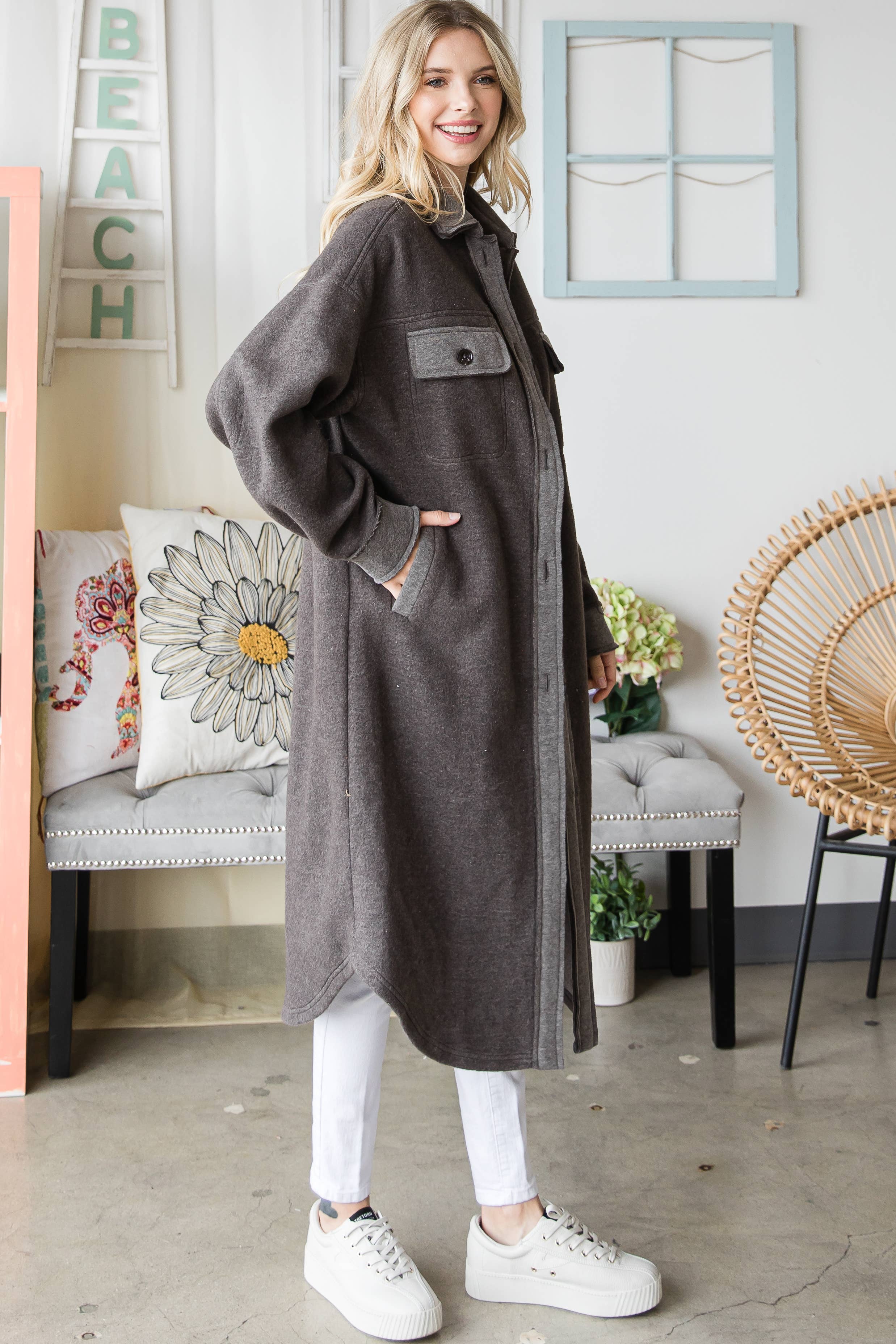 Chaqueta Holgada Con Bolsillo Abotonada Casual Para Mujer Chaqueta Holgada Con Bolsillo Abotonada Casual Para Mujer
